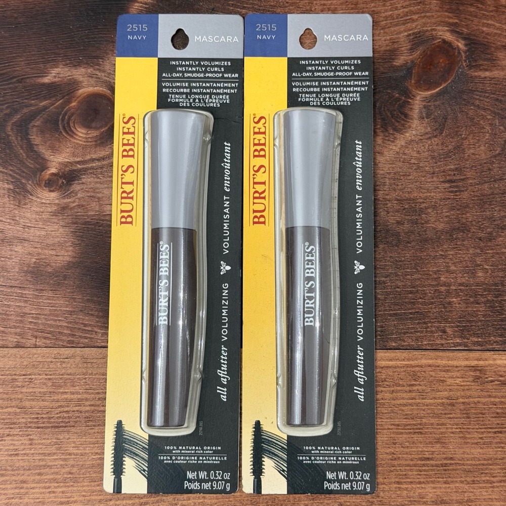 2pk Burt's Bees All Aflutter Volumizing Mascara 2515 Navy Blue 0.32oz New Sealed